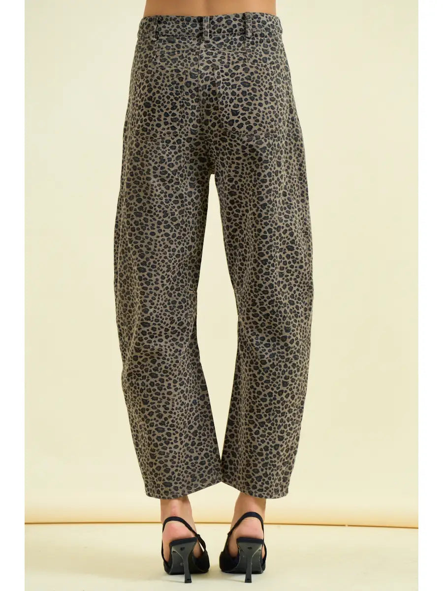 Wild Side Leopard Barrel Jeans