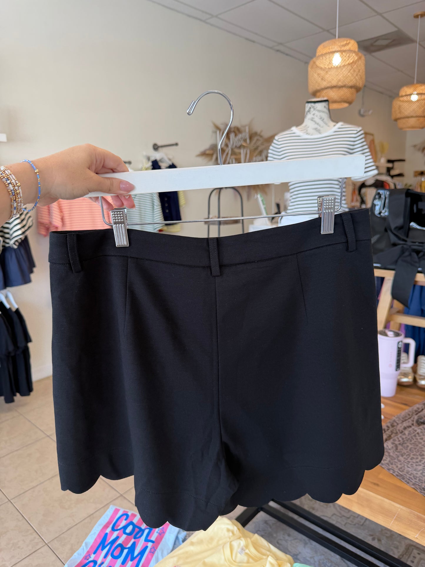 Angela Black Scalloped Shorts