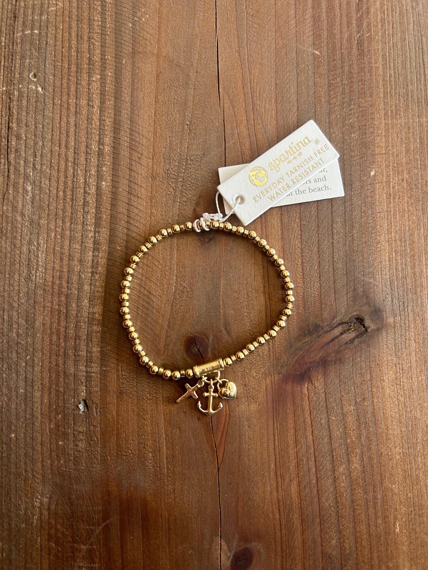 SP Faith Hope Love Stretch Bracelet 4mm Gold