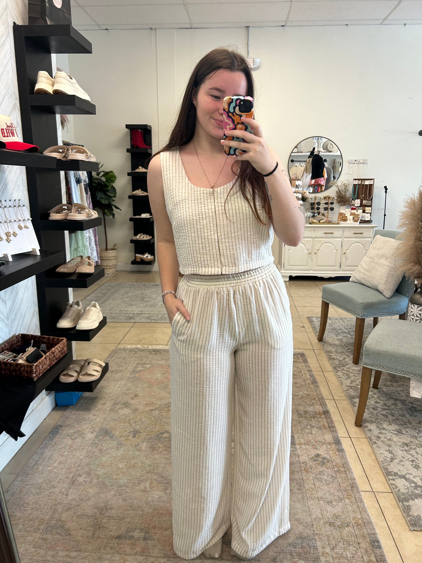 Hollis Stripped linen Top