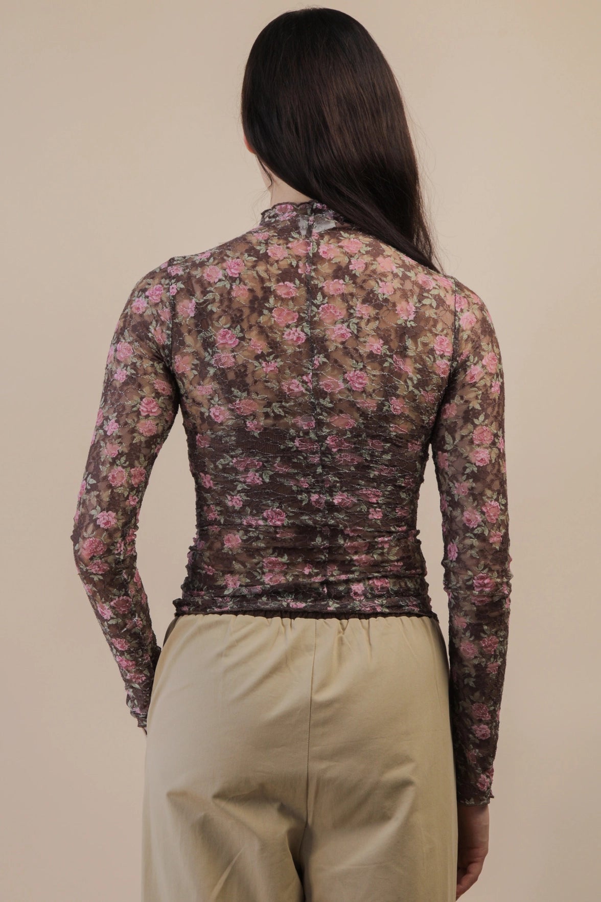 Black Floral Mesh Top