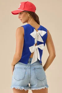 Daisy Bow Back Blue Tank