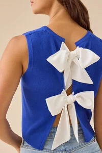 Daisy Bow Back Blue Tank