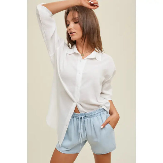 Braylee Button Down Top - Versatile Coverup & Casual Top