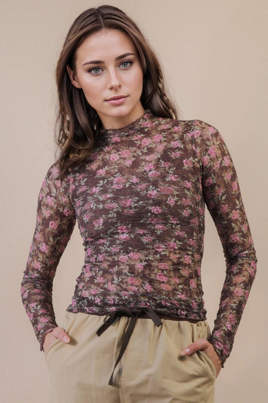 Black Floral Mesh Top