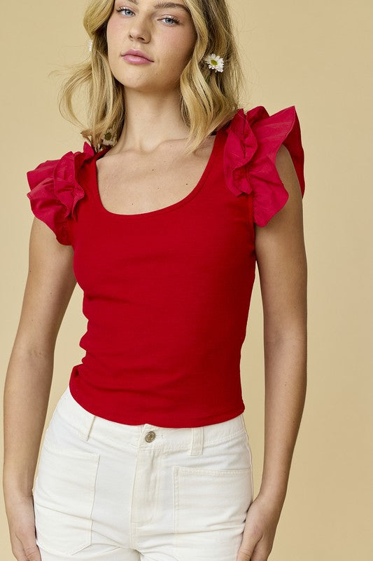 Ruffle Short Sleeve Tank