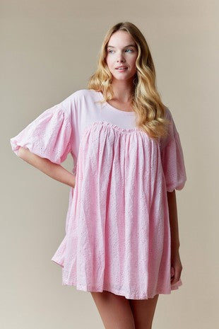 Pretty in Pink Eyelet Babydoll Dress
