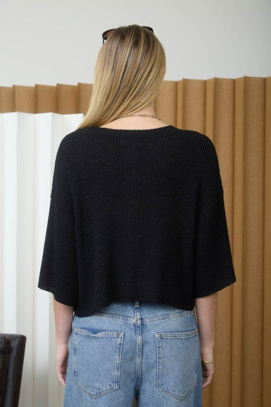 Eldie Black Knit Button Down Top