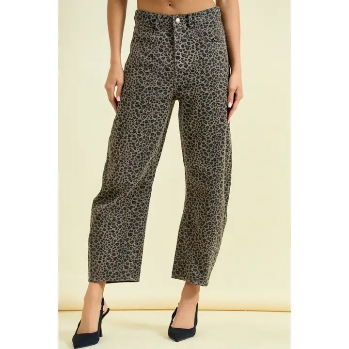 Wild Side Leopard Barrel Jeans