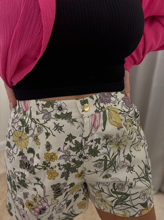 Rylie Floral Denim Shorts - Luxury Stretchy High Waist Shorts