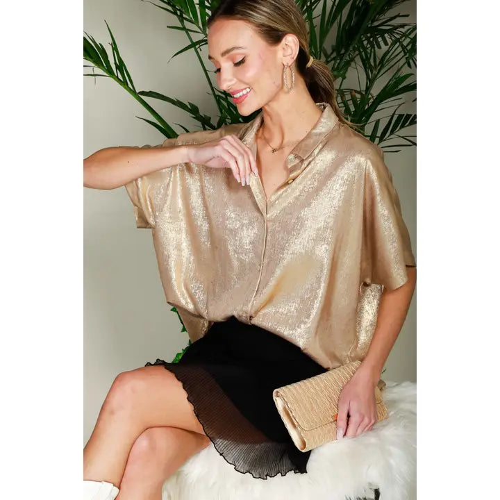 Vine Metallic Button Down Blouse