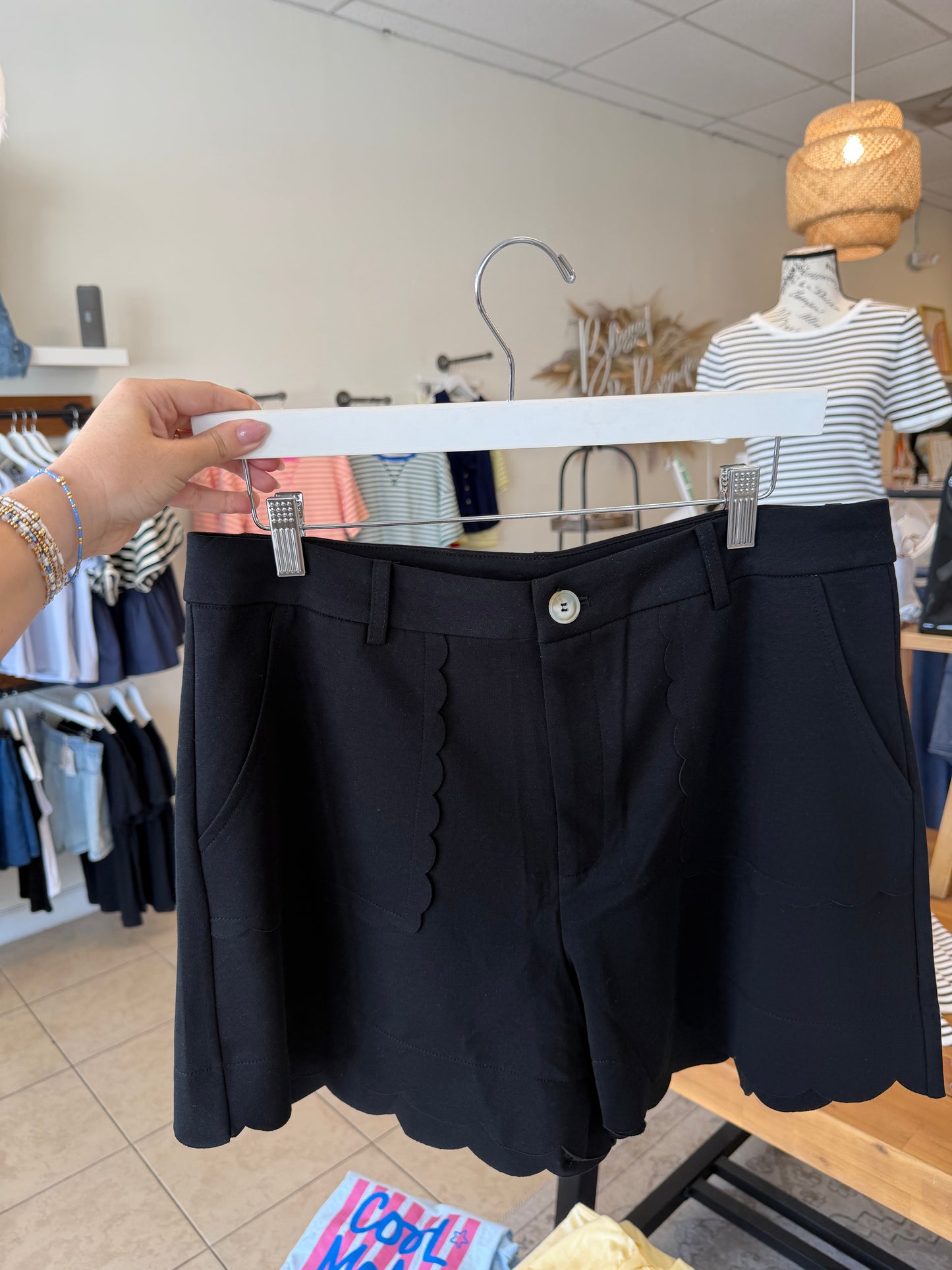 Angela Black Scalloped Shorts