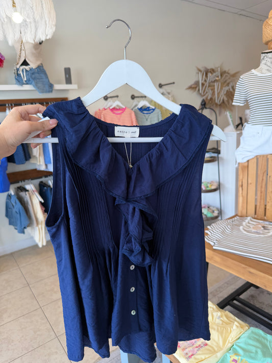 Noel Navy Ruffle Tank