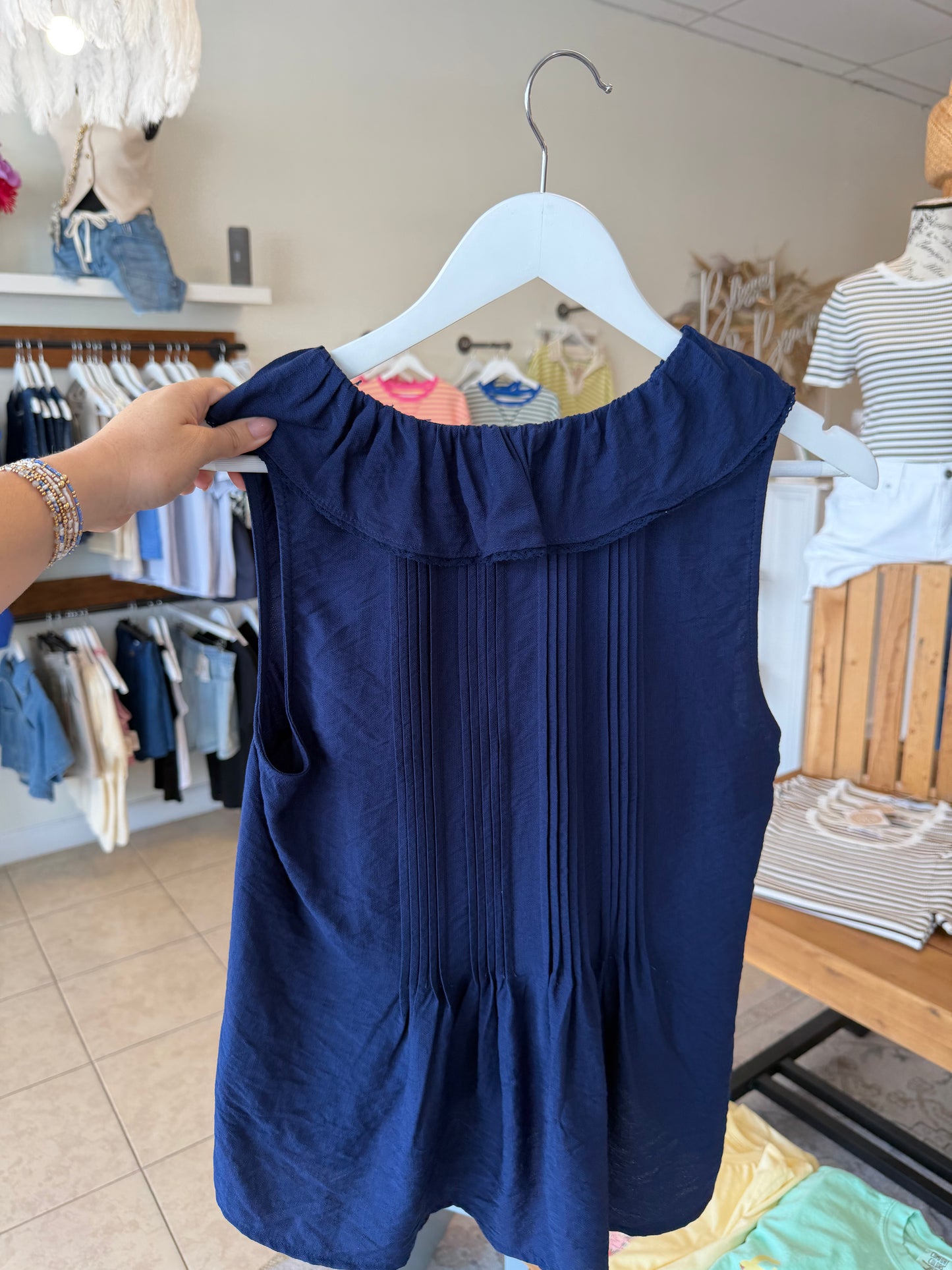 Noel Navy Ruffle Tank