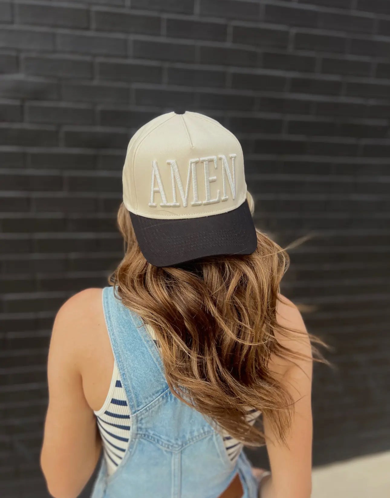 Amen Embroidered Trucker Hat - Cream and Black