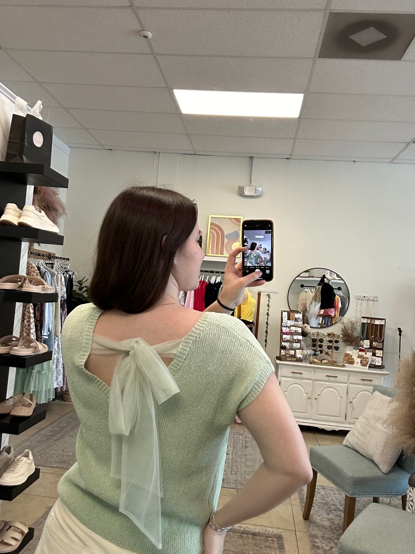 Laine Sage Top With Bow Tie