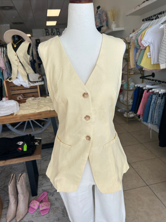 Etta Linen Yellow Vest