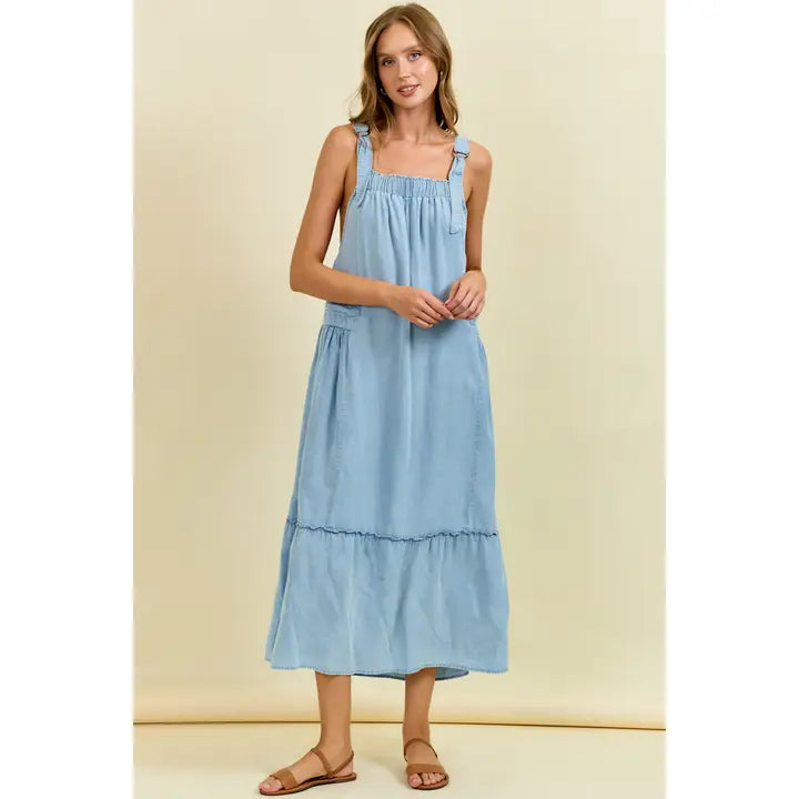 Chambray Adjustable Strap Dress
