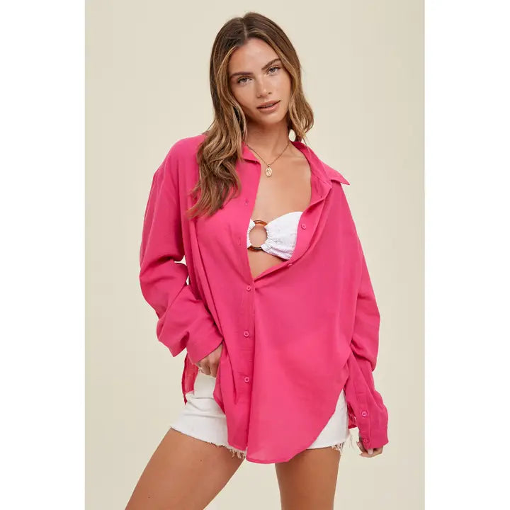 Braylee Button Down Top - Versatile Coverup & Casual Top