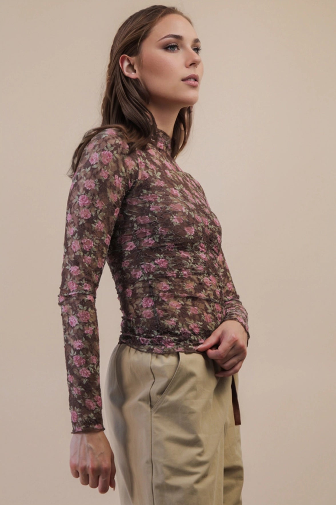 Black Floral Mesh Top