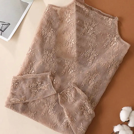 Brown Floral Mesh Top