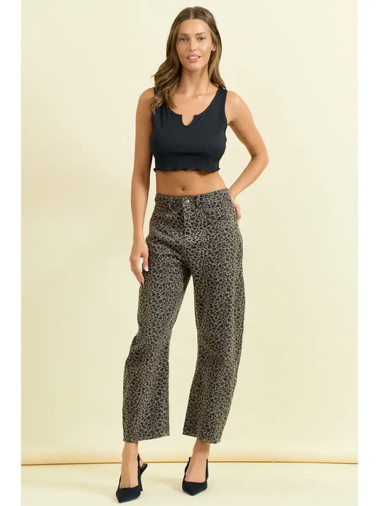 Wild Side Leopard Barrel Jeans