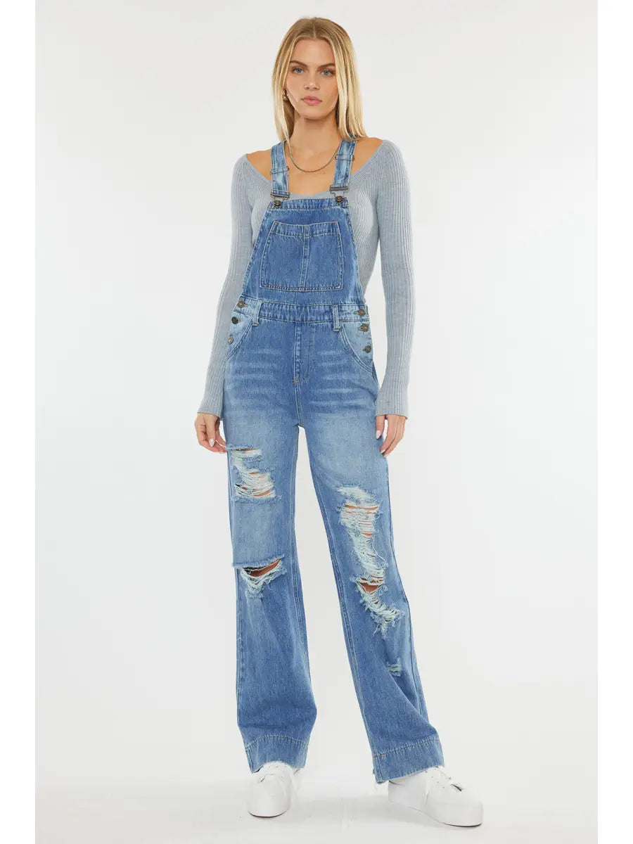 Distressed Denim Overalls