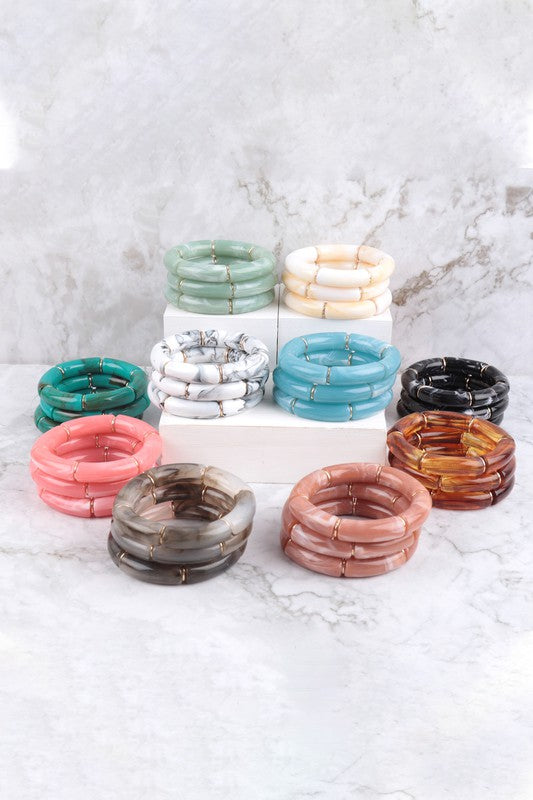 Tubular Bead 3 Set Bangle Bracelet